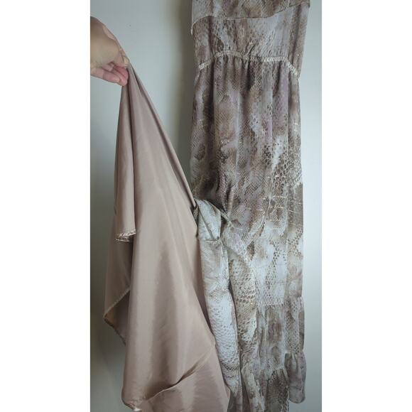 Whimsigoth Fairycore Floor Length Maxi Dress Gold Shimmer Ruffles Women's M - Picture 5 of 8